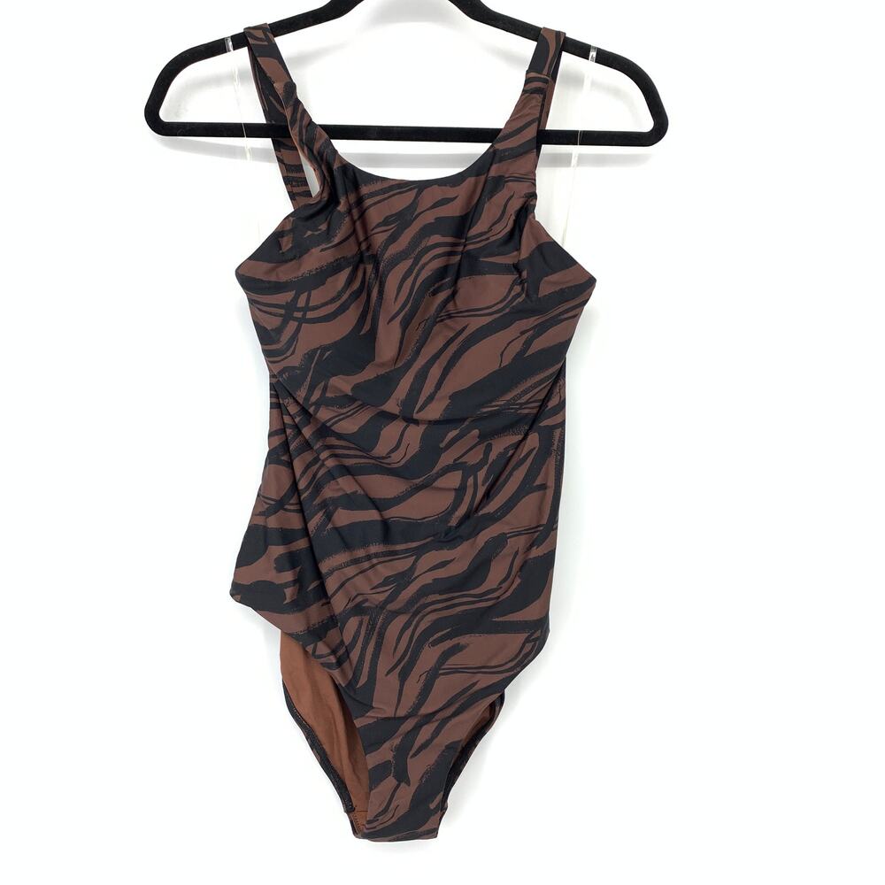 JETS Australia High Neck One-Piece Swimsuit Womens US 10 Nomad Brown Black Print